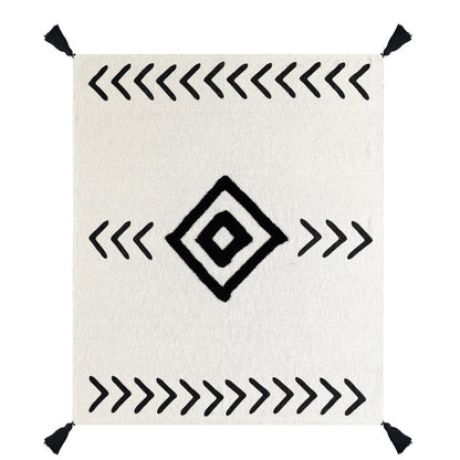 50" X 60" Black and White Woven Cotton Geometric Throw Blanket with Tassels HomeRoots