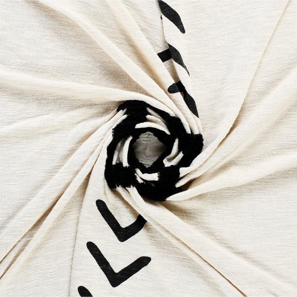 50" X 60" Black and White Woven Cotton Geometric Throw Blanket with Tassels — view 5