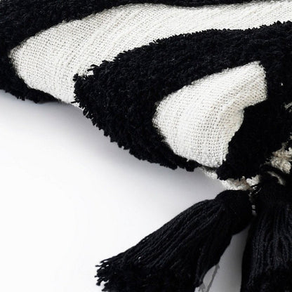 50" X 60" Black and White Woven Cotton Geometric Throw Blanket with Tassels HomeRoots