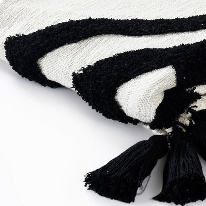 50" X 60" Black and White Woven Cotton Geometric Throw Blanket with Tassels HomeRoots