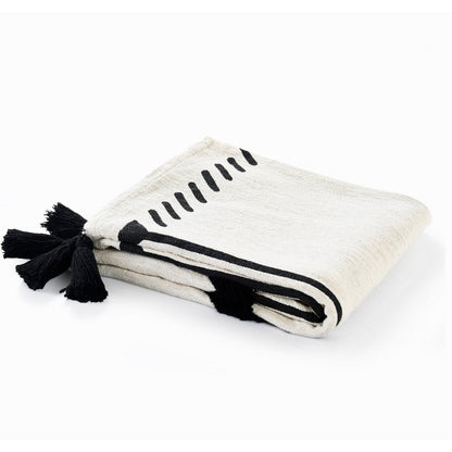 50" X 60" Black and White Woven Cotton Geometric Throw Blanket with Tassels HomeRoots