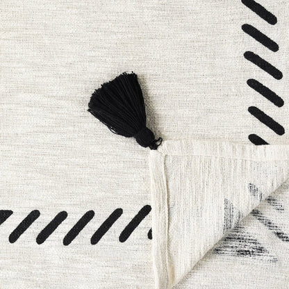 50" X 60" Black and White Woven Cotton Geometric Throw Blanket with Tassels HomeRoots