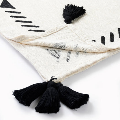50" X 60" Black and White Woven Cotton Geometric Throw Blanket with Tassels HomeRoots