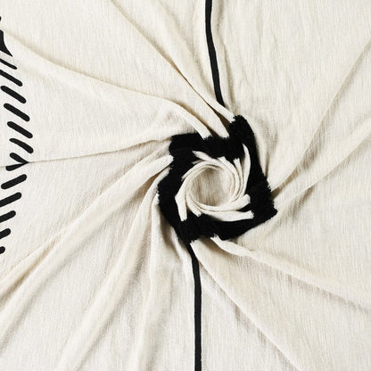 50" X 60" Black and White Woven Cotton Geometric Throw Blanket with Tassels HomeRoots