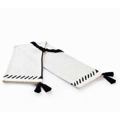 50" X 60" Black and White Woven Cotton Geometric Throw Blanket with Tassels HomeRoots