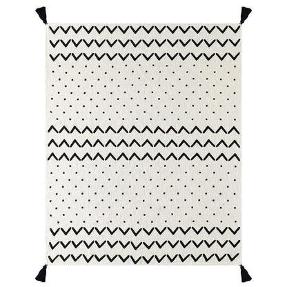 50" X 60" Black and White Woven Cotton Chevron Throw Blanket with Tassels HomeRoots