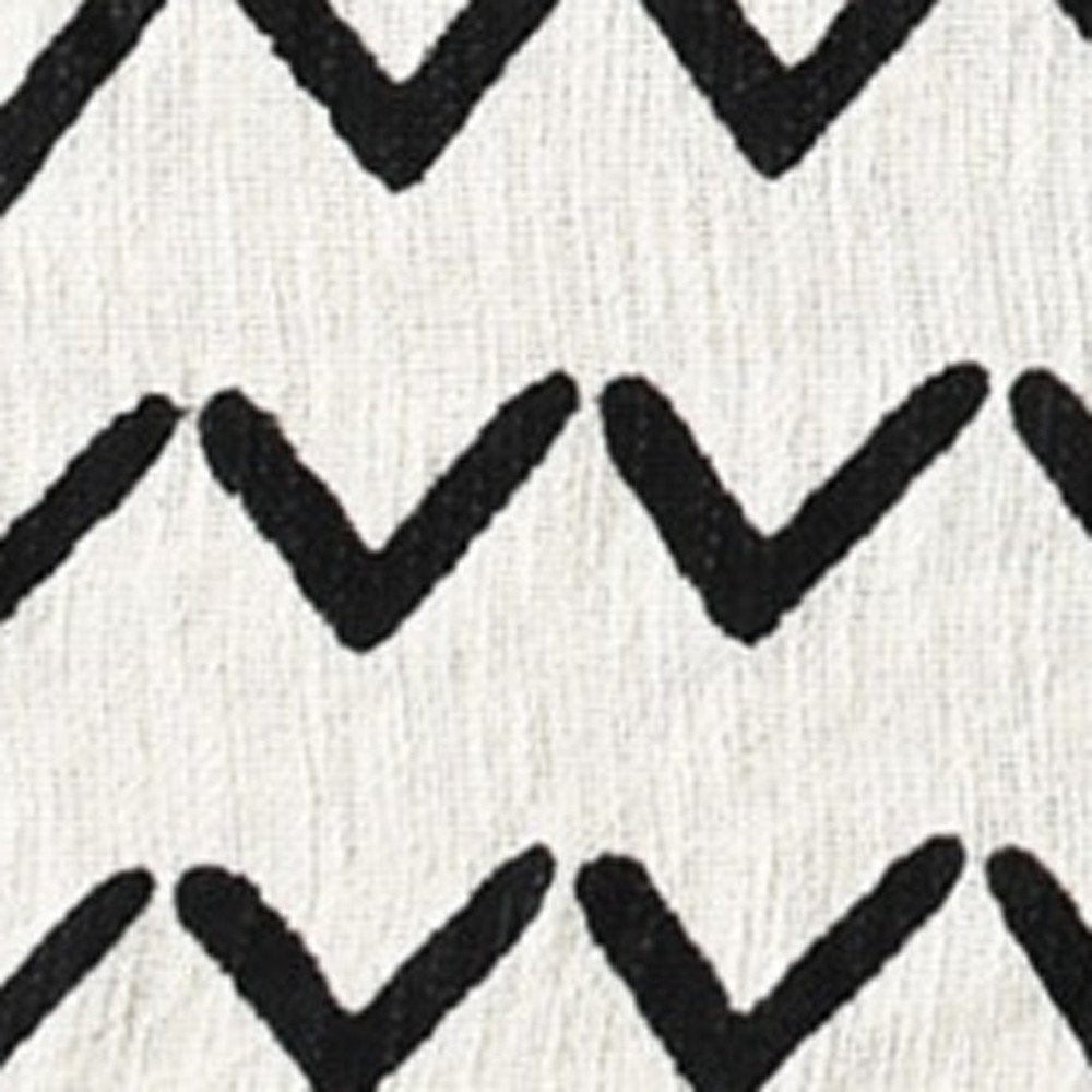 50" X 60" Black and White Woven Cotton Chevron Throw Blanket with Tassels HomeRoots