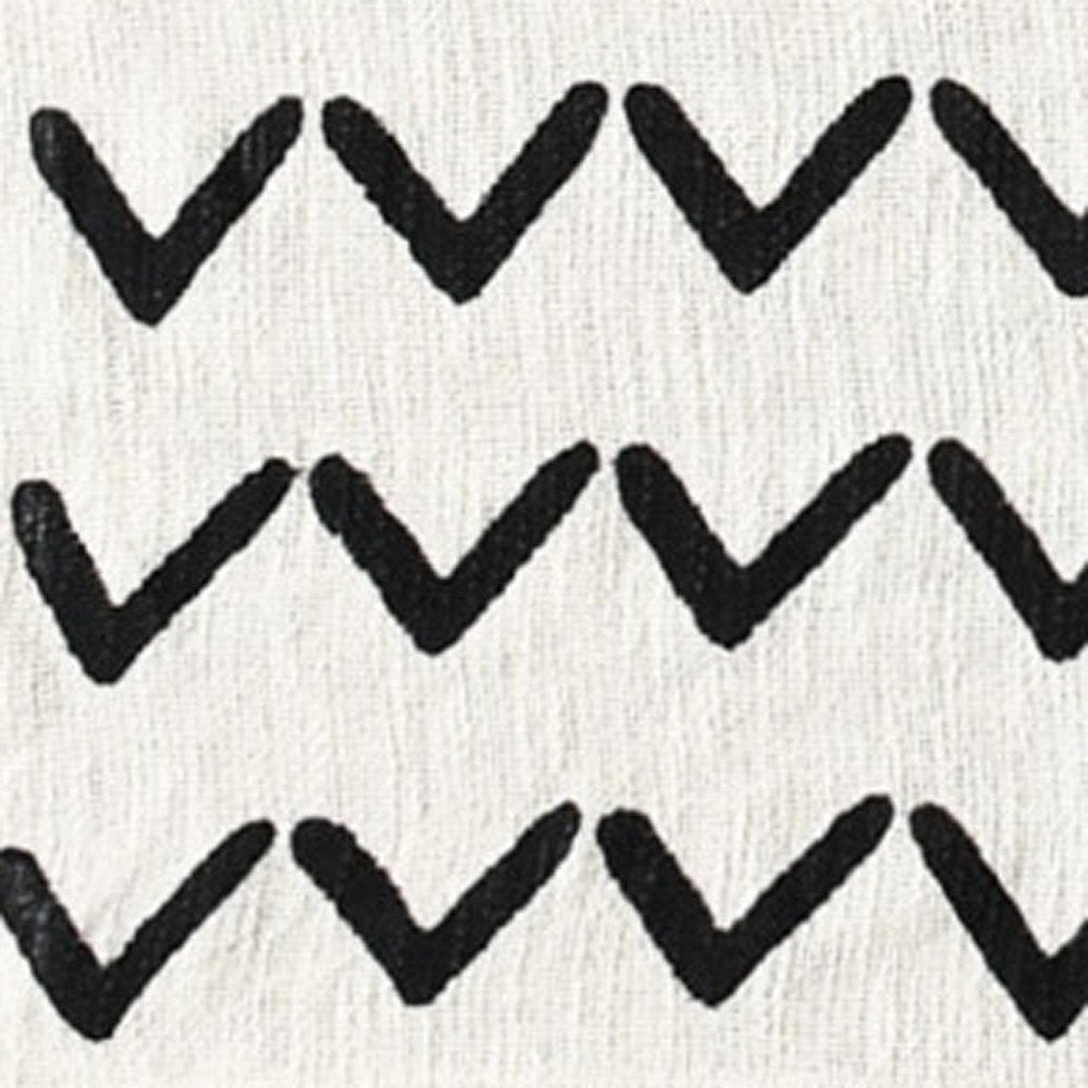 50" X 60" Black and White Woven Cotton Chevron Throw Blanket with Tassels HomeRoots