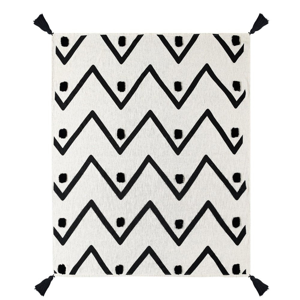 50" X 60" Black and White Woven Cotton Chevron Throw Blanket with Tassels — view 12
