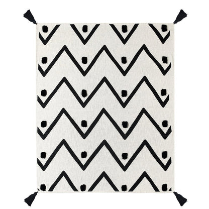 50" X 60" Black and White Woven Cotton Chevron Throw Blanket with Tassels HomeRoots