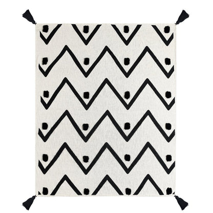 50" X 60" Black and White Woven Cotton Chevron Throw Blanket with Tassels HomeRoots