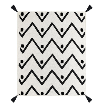 50" X 60" Black and White Woven Cotton Chevron Throw Blanket with Tassels HomeRoots