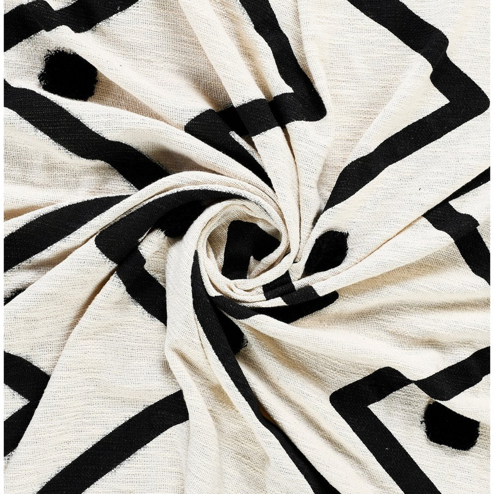 50" X 60" Black and White Woven Cotton Chevron Throw Blanket with Tassels — view 5