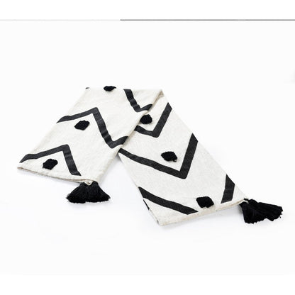 50" X 60" Black and White Woven Cotton Chevron Throw Blanket with Tassels HomeRoots