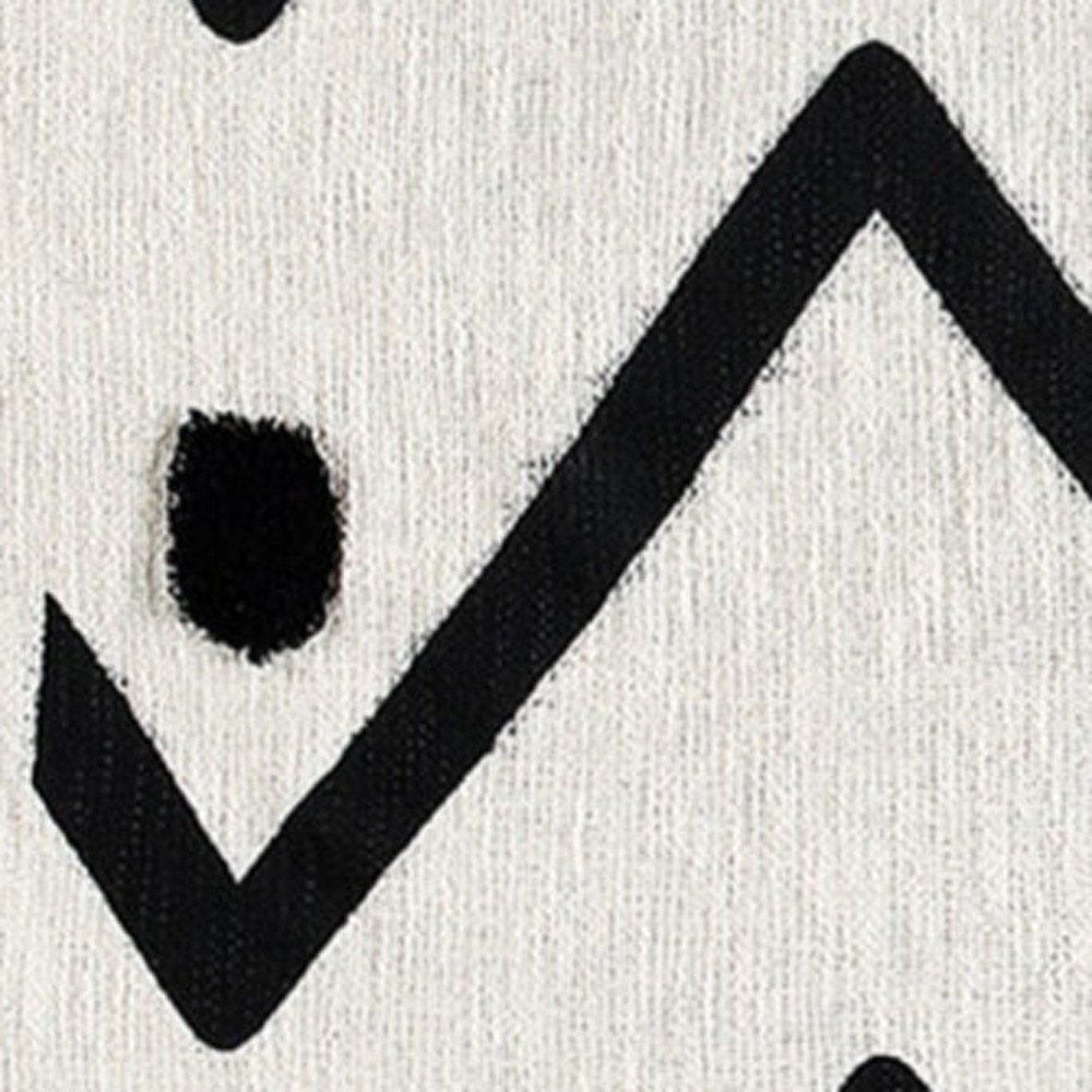 50" X 60" Black and White Woven Cotton Chevron Throw Blanket with Tassels HomeRoots