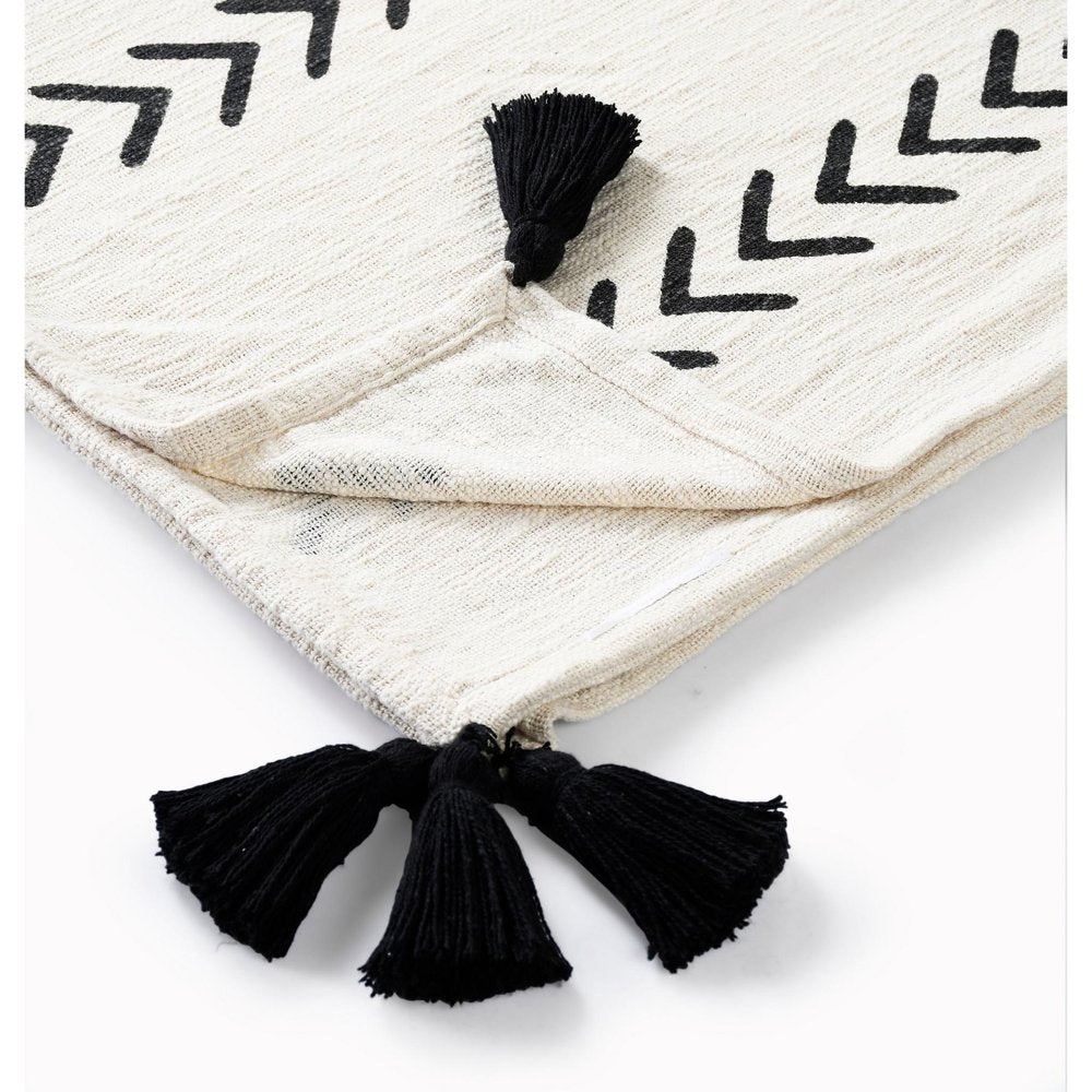 Black and White Woven Cotton Striped Throw Blanket HomeRoots