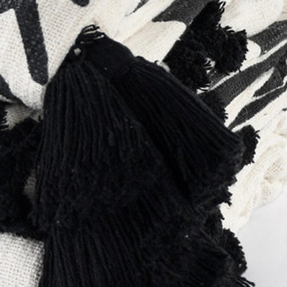 Black and White Woven Cotton Striped Throw Blanket — view 5