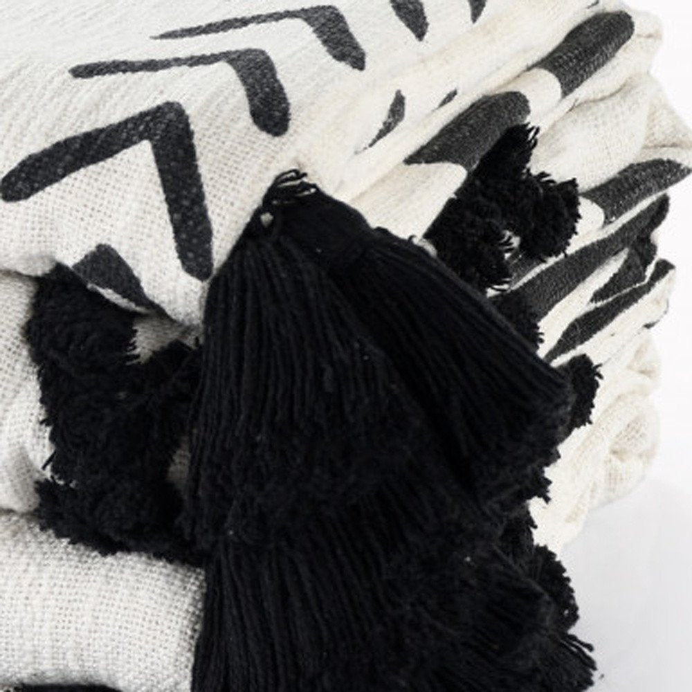 Black and White Woven Cotton Striped Throw Blanket HomeRoots