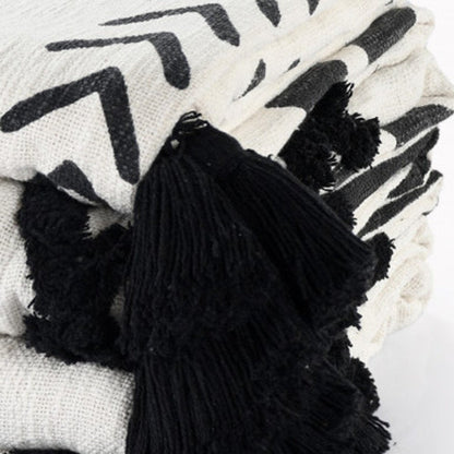 Black and White Woven Cotton Striped Throw Blanket HomeRoots