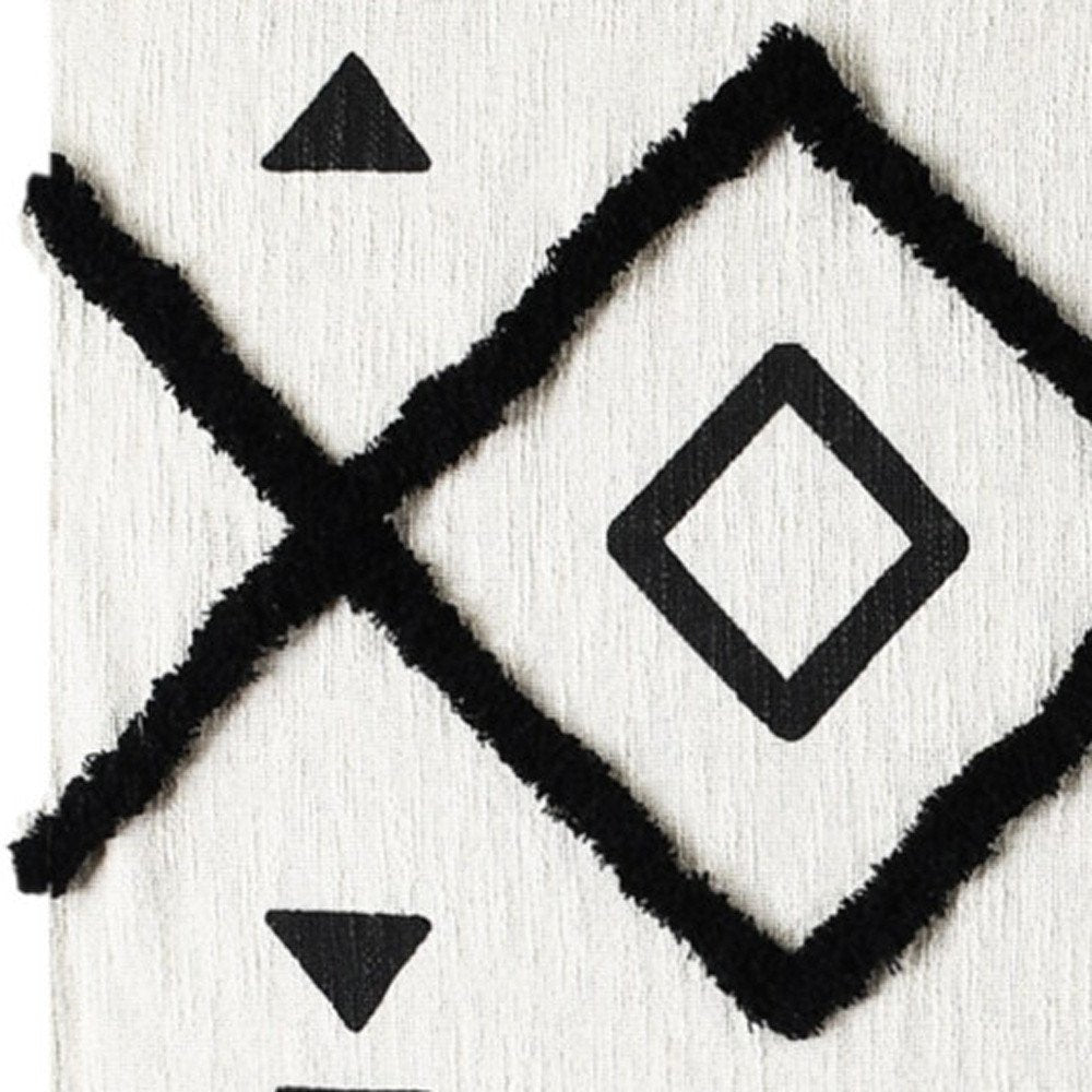 60" X 50" Black and White Woven Cotton Geometric Throw Blanket with Tassels — view 9