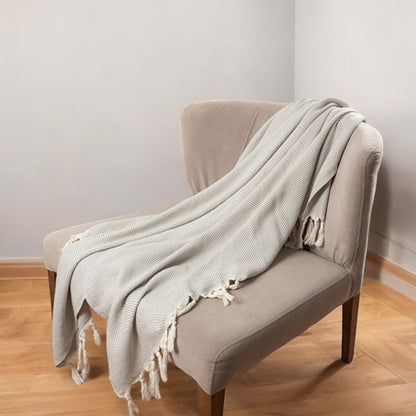 50" X 60" Gray Woven Cotton Herringbone Throw Blanket with Fringe HomeRoots
