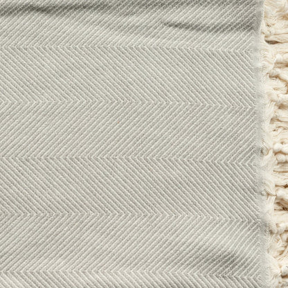 50" X 60" Gray Woven Cotton Herringbone Throw Blanket with Fringe HomeRoots