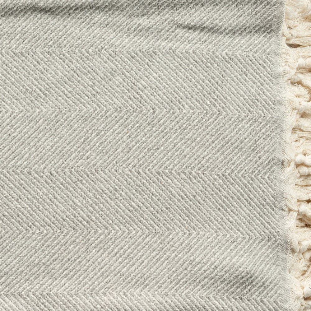 50" X 60" Gray Woven Cotton Herringbone Throw Blanket with Fringe HomeRoots