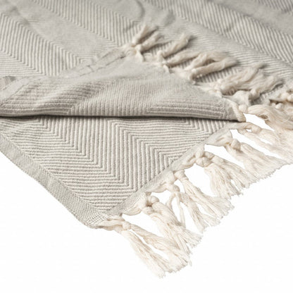 50" X 60" Gray Woven Cotton Herringbone Throw Blanket with Fringe HomeRoots