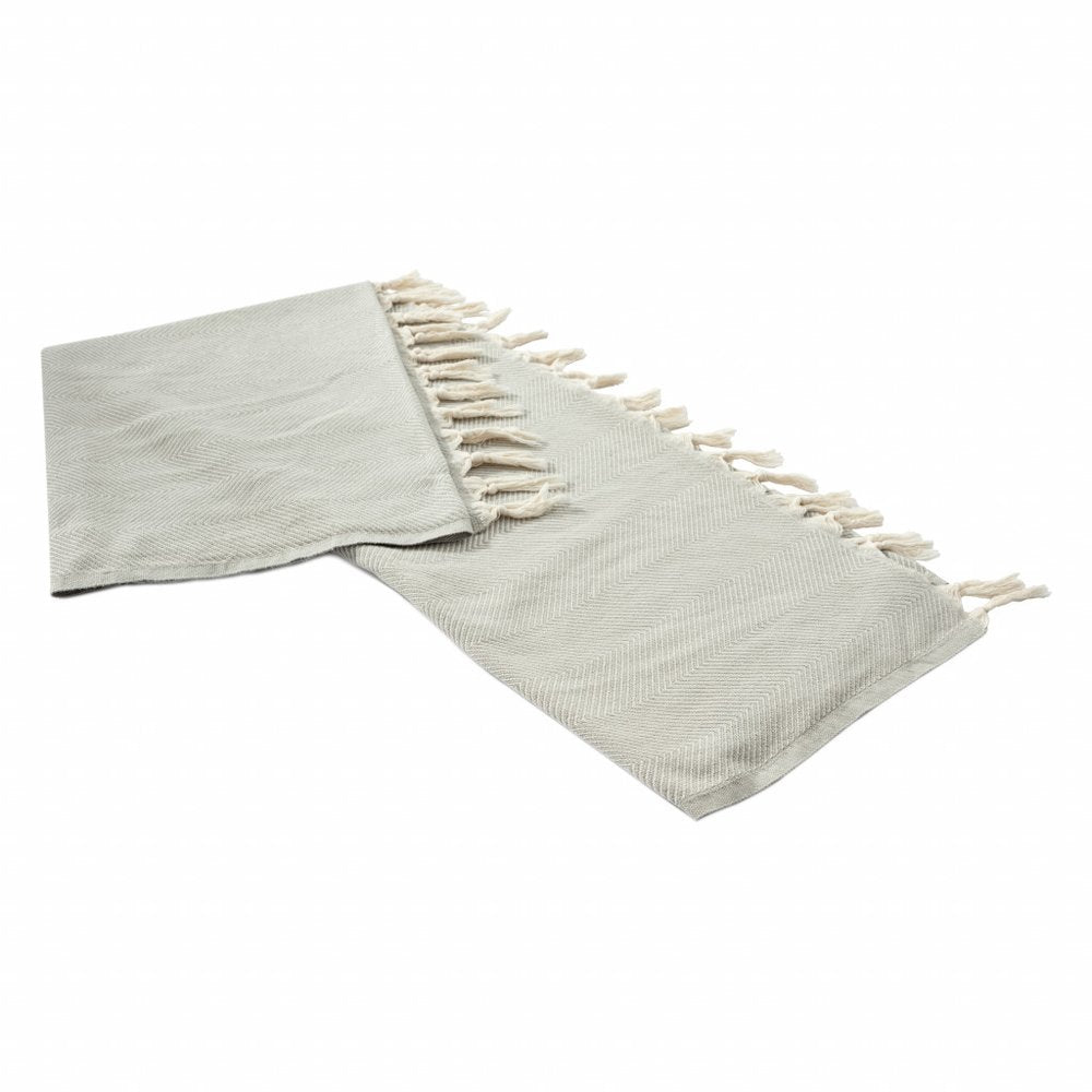 50" X 60" Gray Woven Cotton Herringbone Throw Blanket with Fringe HomeRoots