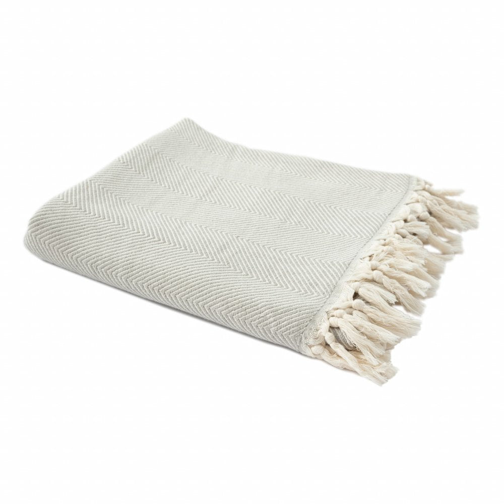 50" X 60" Gray Woven Cotton Herringbone Throw Blanket with Fringe HomeRoots