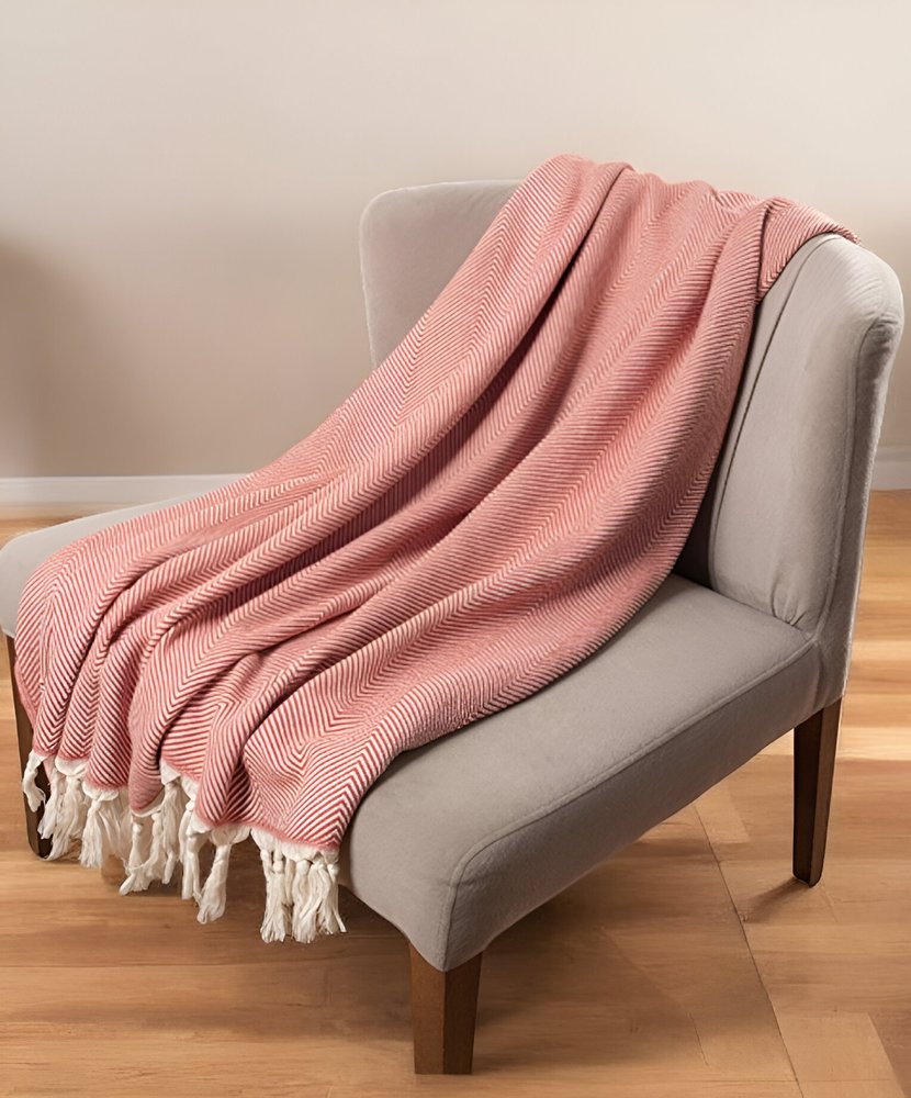 50" X 60" Gray Woven Cotton Herringbone Throw Blanket with Fringe HomeRoots