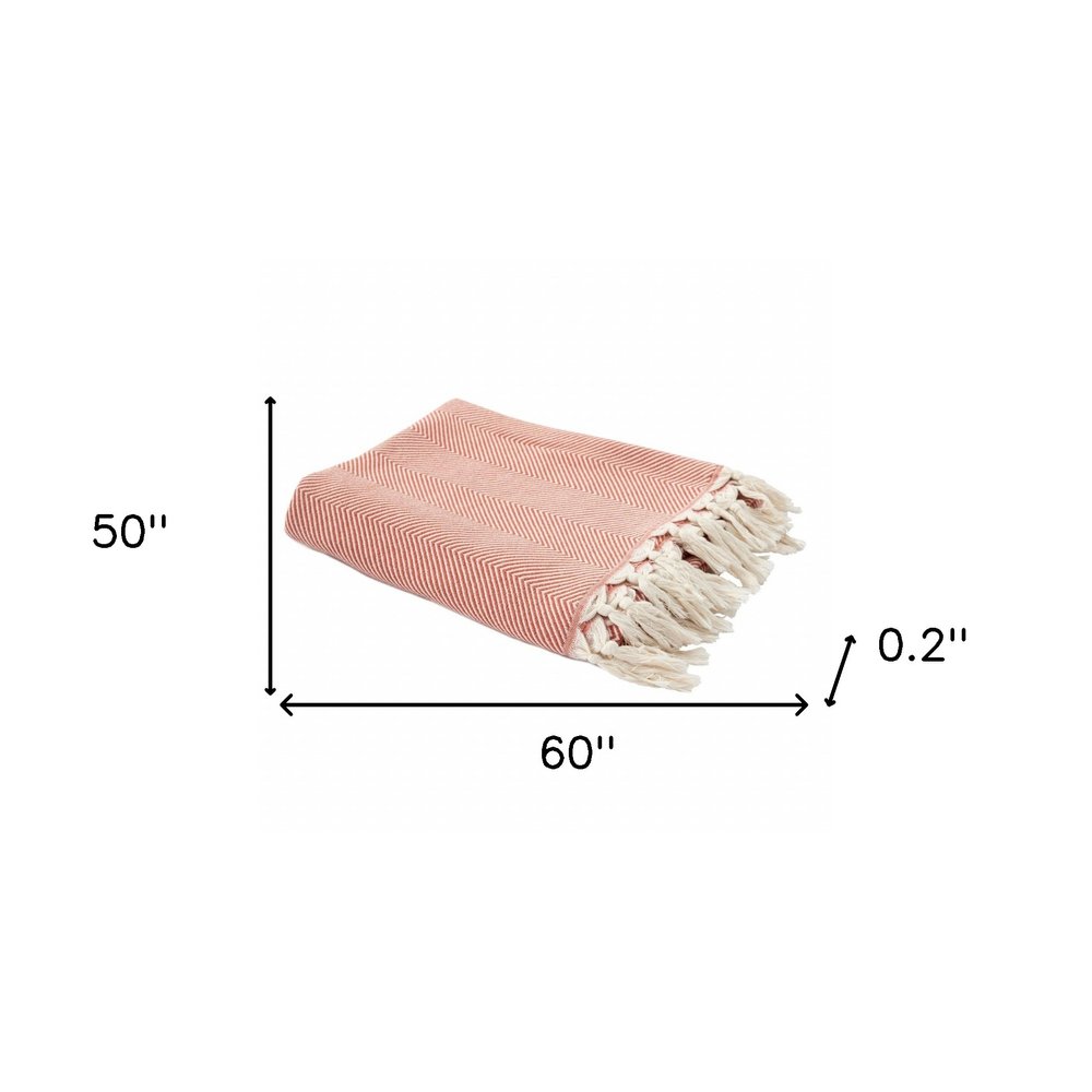 50" X 60" Gray Woven Cotton Herringbone Throw Blanket with Fringe HomeRoots