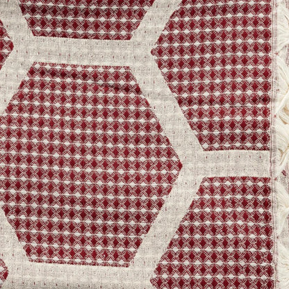 60" X 50" Red Woven Cotton Geometric Throw Blanket with Fringe HomeRoots