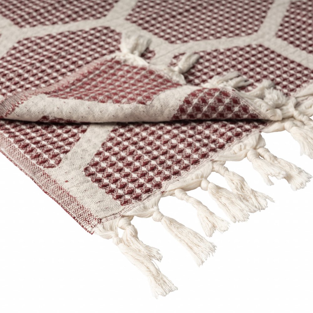 60" X 50" Red Woven Cotton Geometric Throw Blanket with Fringe — view 11
