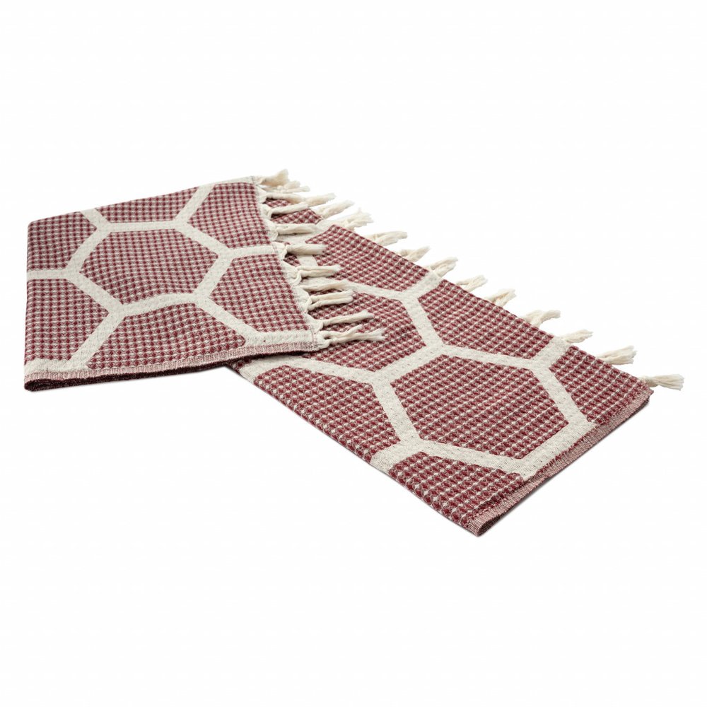 60" X 50" Red Woven Cotton Geometric Throw Blanket with Fringe HomeRoots