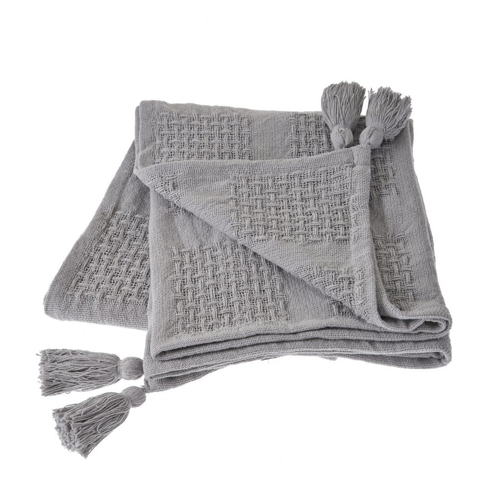 50" X 60" Blue Woven Cotton Throw Blanket with Tassels HomeRoots