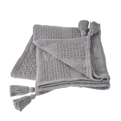50" X 60" Blue Woven Cotton Throw Blanket with Tassels HomeRoots