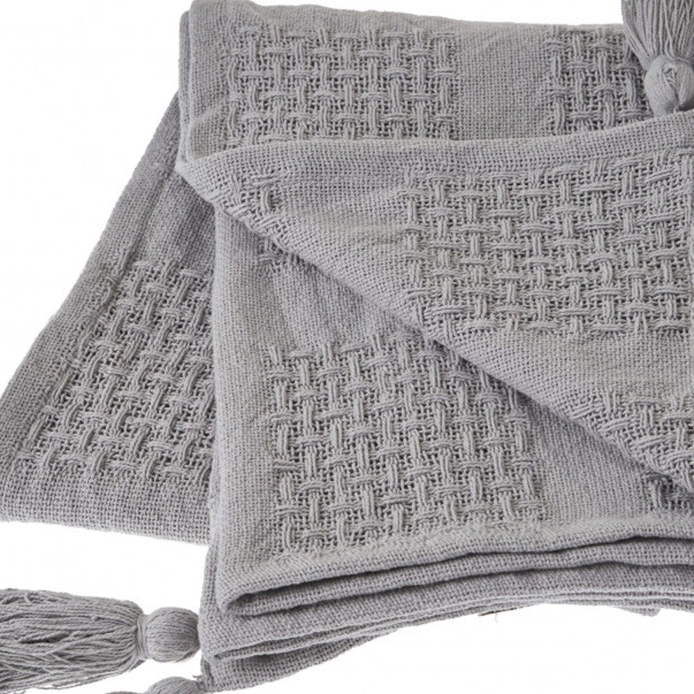 50" X 60" Blue Woven Cotton Throw Blanket with Tassels HomeRoots