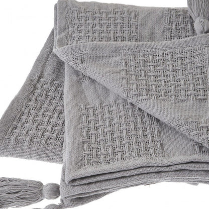 50" X 60" Blue Woven Cotton Throw Blanket with Tassels HomeRoots