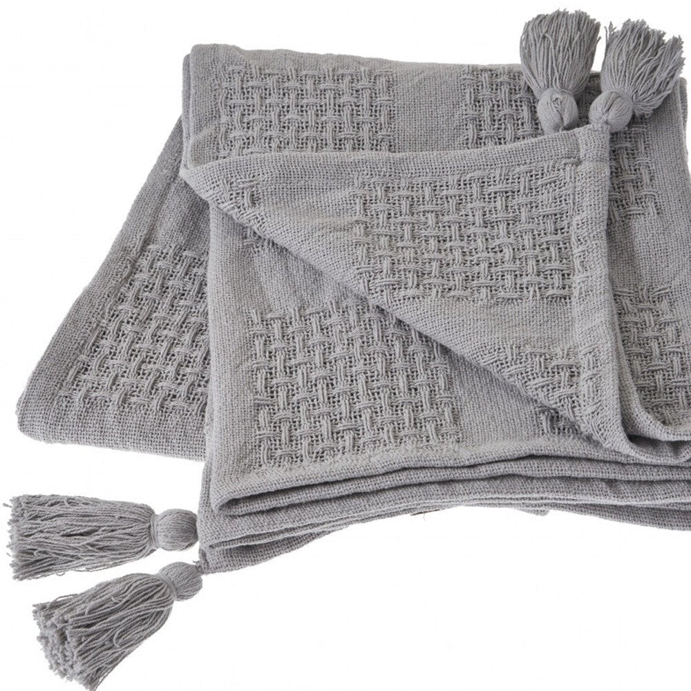 50" X 60" Blue Woven Cotton Throw Blanket with Tassels HomeRoots