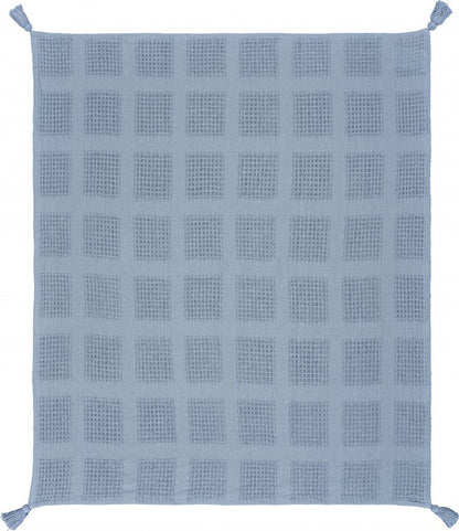 50" X 60" Blue Woven Cotton Throw Blanket with Tassels HomeRoots