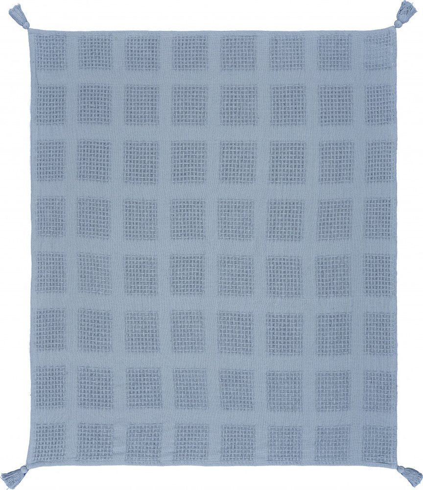 50" X 60" Blue Woven Cotton Throw Blanket with Tassels HomeRoots