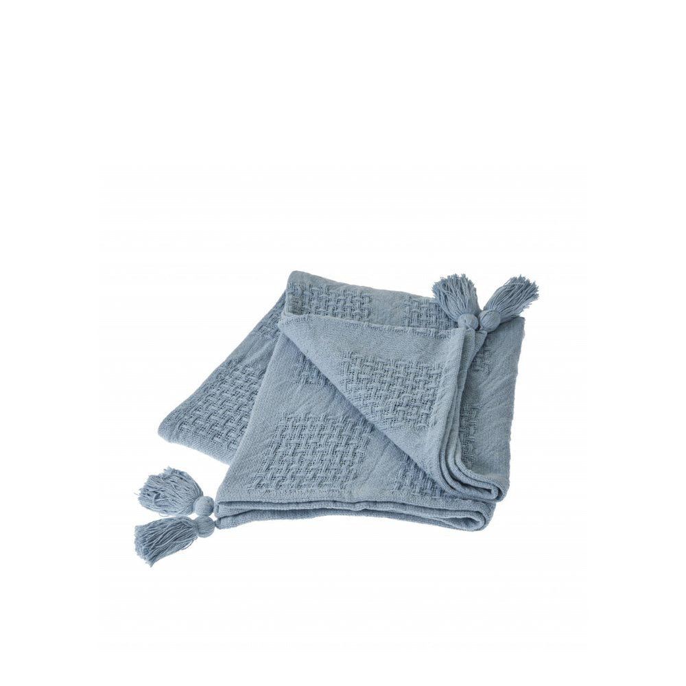 50" X 60" Blue Woven Cotton Throw Blanket with Tassels HomeRoots