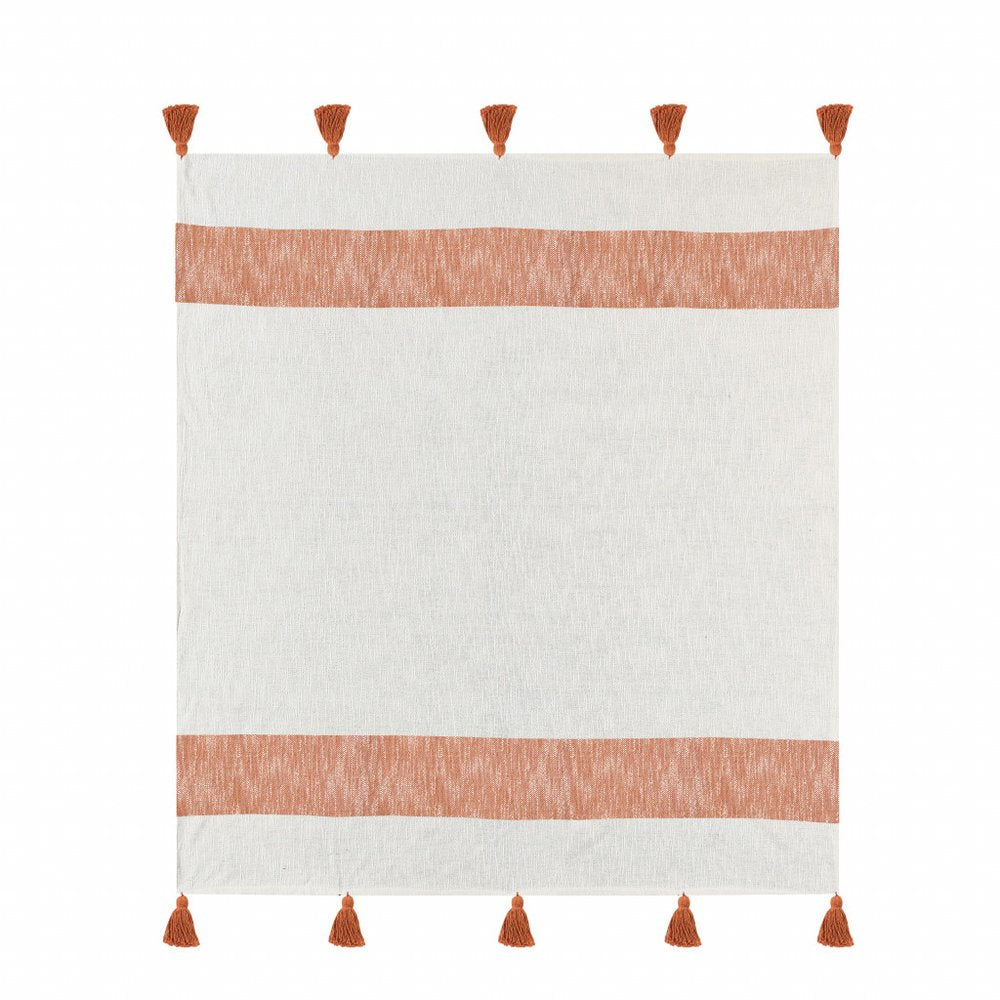 50" X 60" Blue and White Woven Cotton Striped Throw Blanket with Tassels — view 1