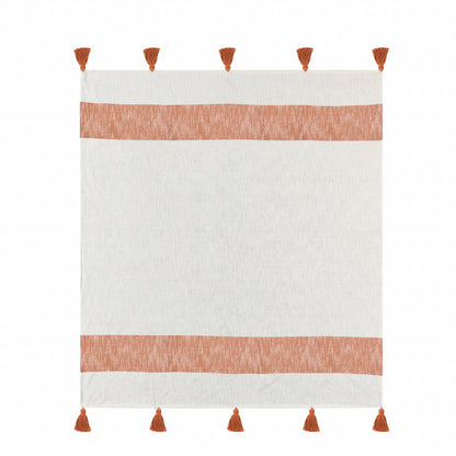 50" X 60" Orange Woven Cotton Striped Throw Blanket with Tassels