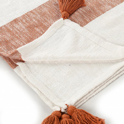 50" X 60" Blue and White Woven Cotton Striped Throw Blanket with Tassels HomeRoots