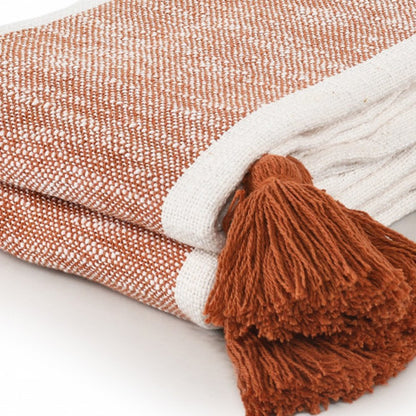 50" X 60" Blue and White Woven Cotton Striped Throw Blanket with Tassels HomeRoots