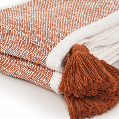 50" X 60" Orange Woven Cotton Striped Throw Blanket with Tassels