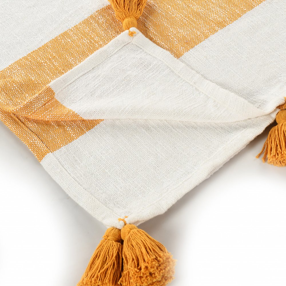 50" X 60" Blue and White Woven Cotton Striped Throw Blanket with Tassels HomeRoots