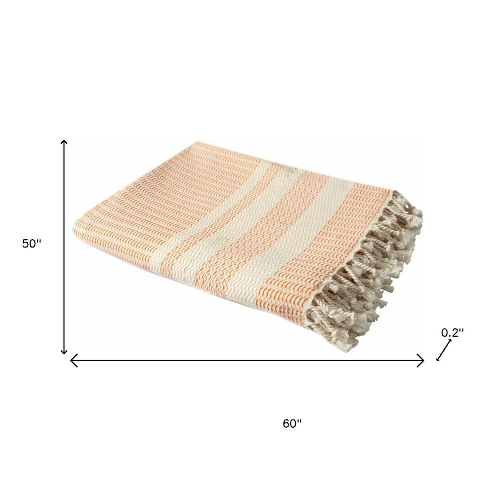 50" X 60" Turquoise Woven Cotton Striped Throw Blanket with Fringe HomeRoots